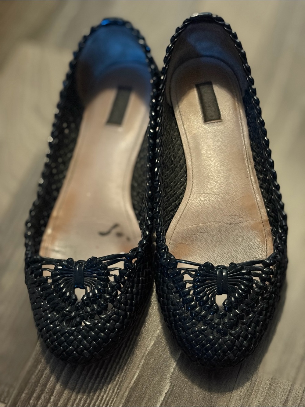 Joan & David Black Woven Ballet Flats with Bow Detail